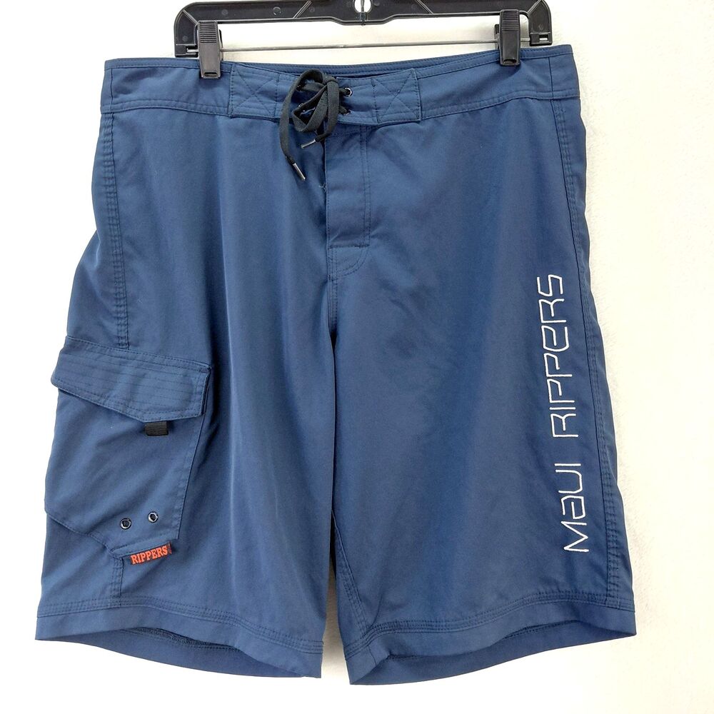 Maui Rippers Board Shorts Mens 36 Blue Cargo Swim Suit Trunks Surf Pockets Beach